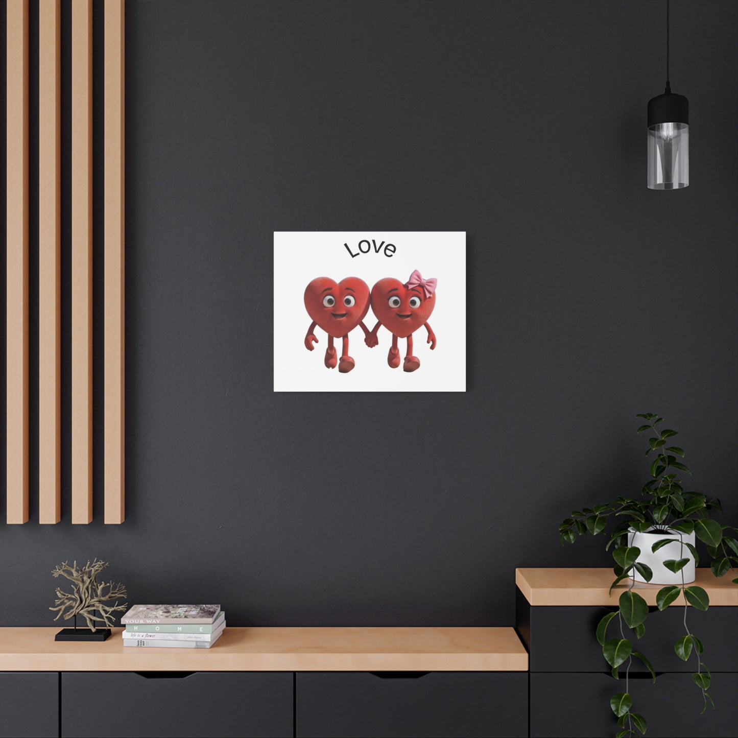 Canvas Wall Art - Cute Holding Hearts "Love" Illustration (Valentine's Day Gift)