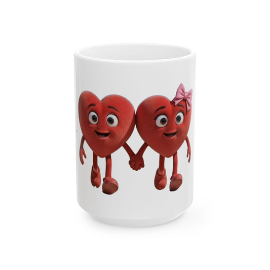 Heart Couple Ceramic Mug – Cute Holding Hearts Love Coffee Cup (11oz/15oz)