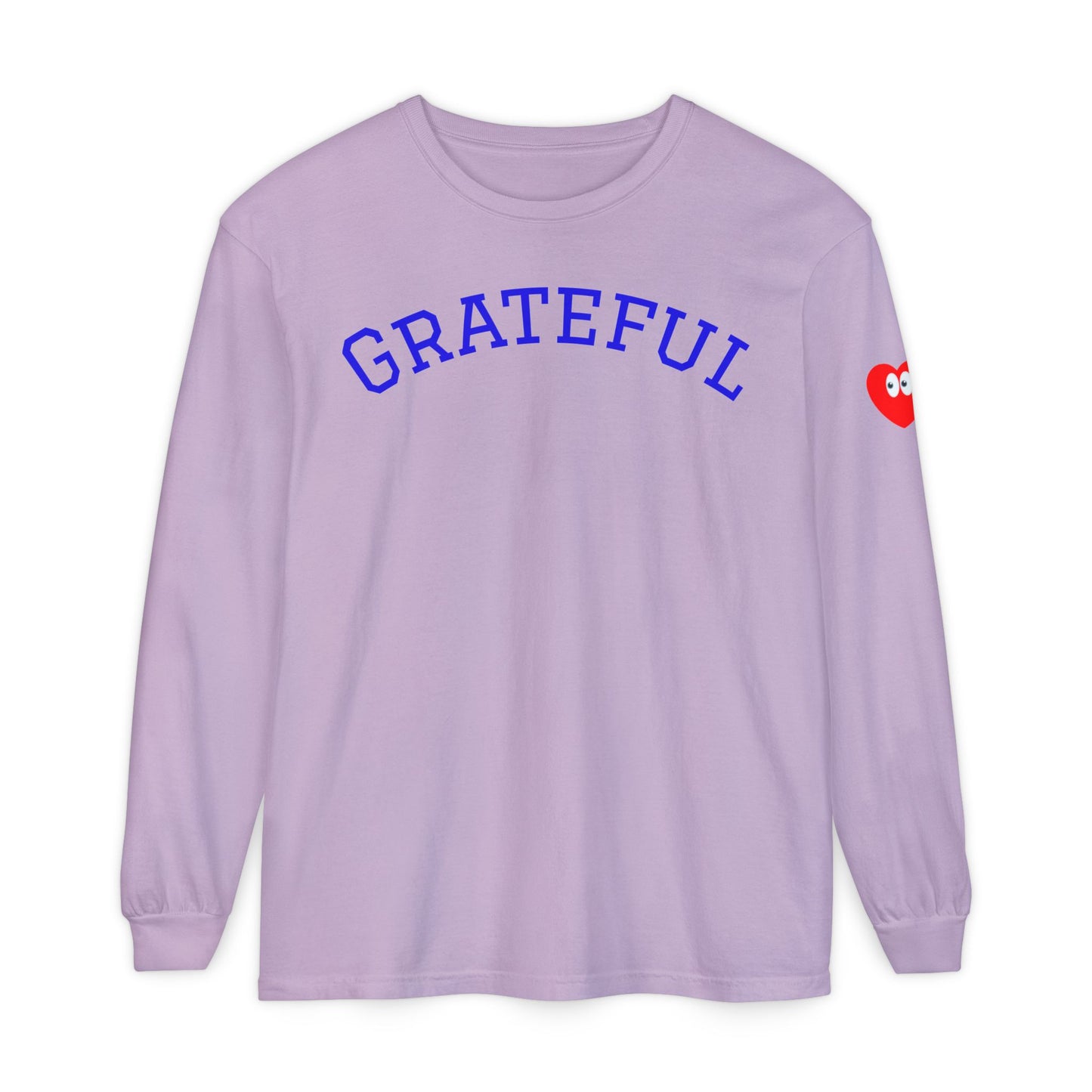 Grateful Long Sleeve T‑Shirt — Cozy Heart Graphic, Casual Gratitude Tee