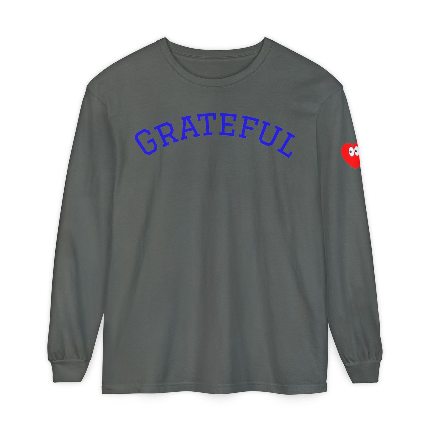 Grateful Long Sleeve T‑Shirt — Cozy Heart Graphic, Casual Gratitude Tee