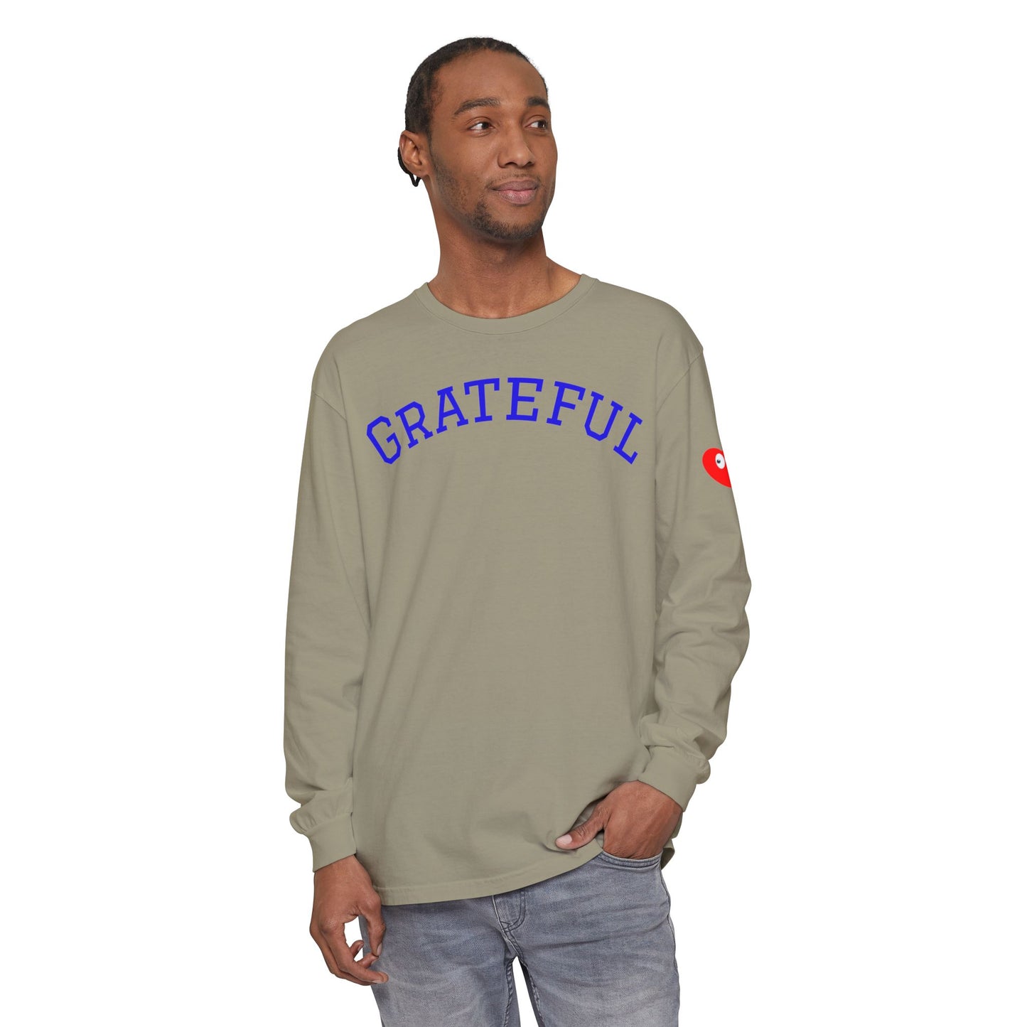 Grateful Long Sleeve T‑Shirt — Cozy Heart Graphic, Casual Gratitude Tee
