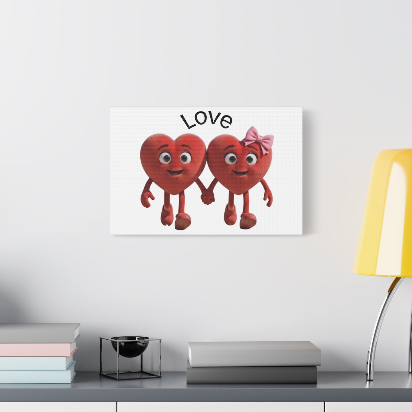 Canvas Wall Art - Cute Holding Hearts "Love" Illustration (Valentine's Day Gift)