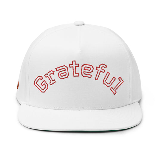 Grateful Embroidered Flat Bill Cap — Retro Script Snapback Hat