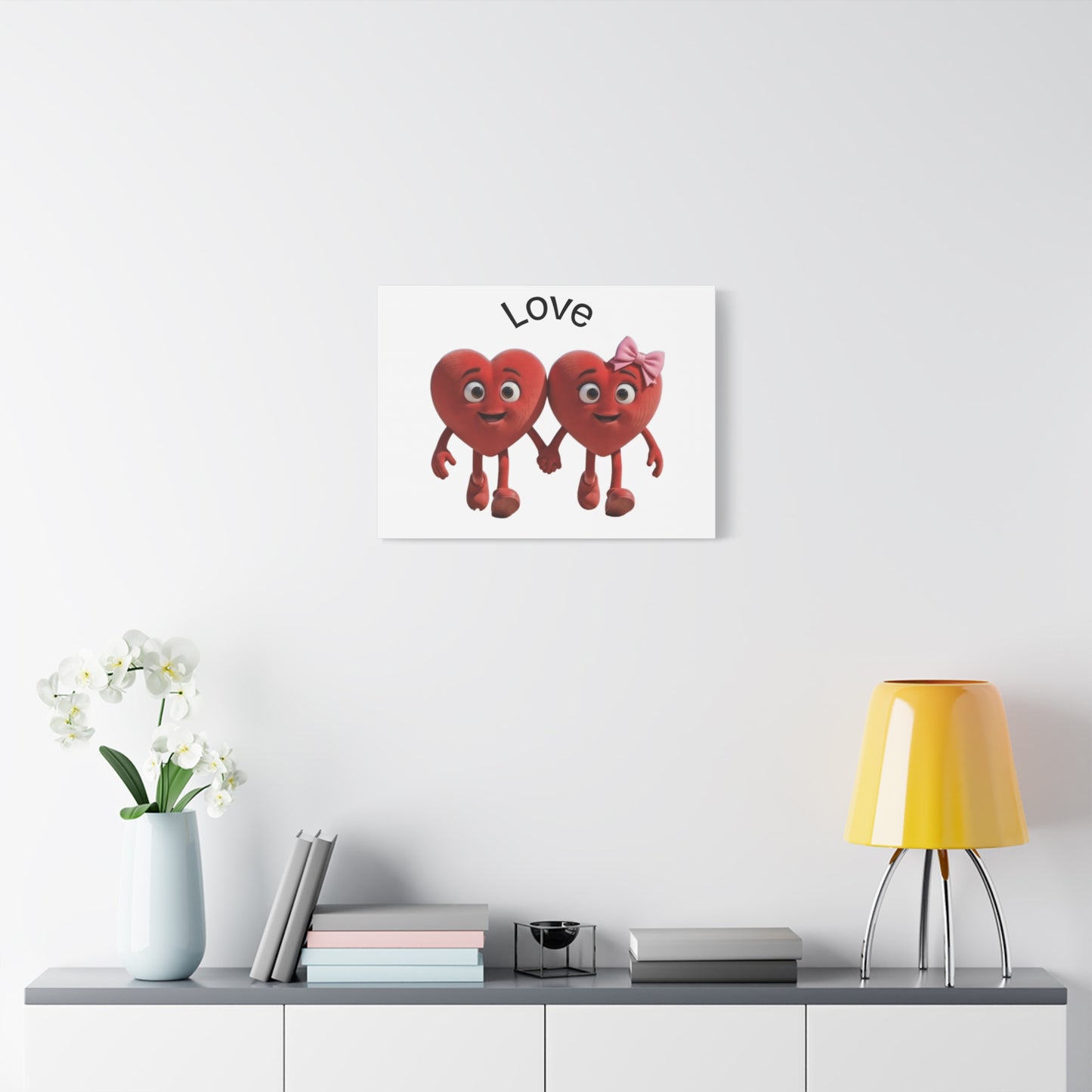 Canvas Wall Art - Cute Holding Hearts "Love" Illustration (Valentine's Day Gift)