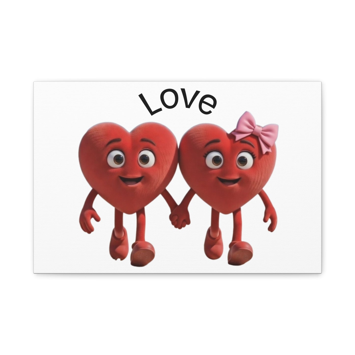 Canvas Wall Art - Cute Holding Hearts "Love" Illustration (Valentine's Day Gift)