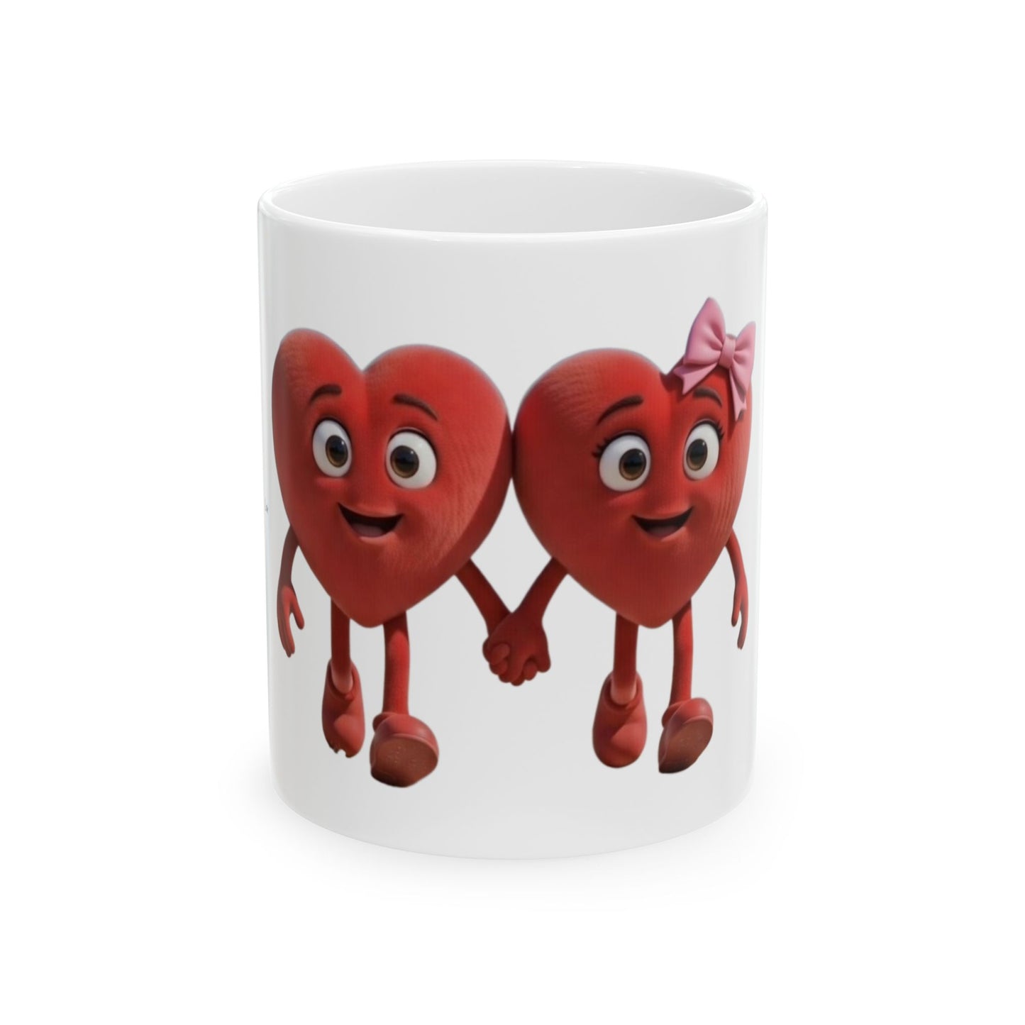 Heart Couple Ceramic Mug – Cute Holding Hearts Love Coffee Cup (11oz/15oz)