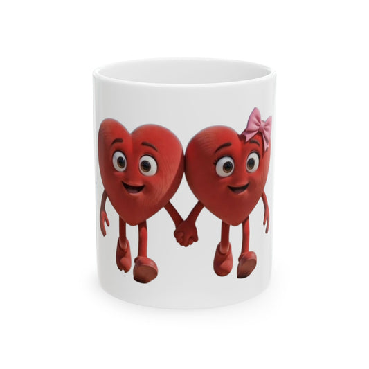 Heart Couple Ceramic Mug – Cute Holding Hearts Love Coffee Cup (11oz/15oz)