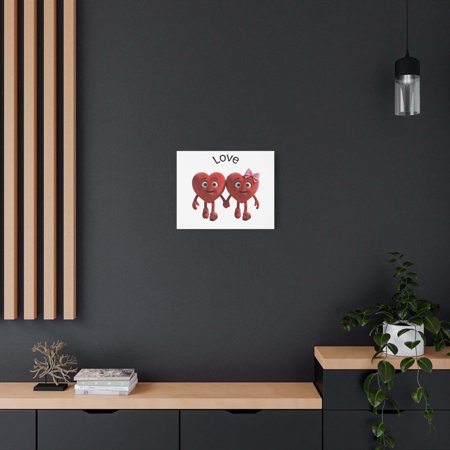Canvas Wall Art - Cute Holding Hearts "Love" Illustration (Valentine's Day Gift)