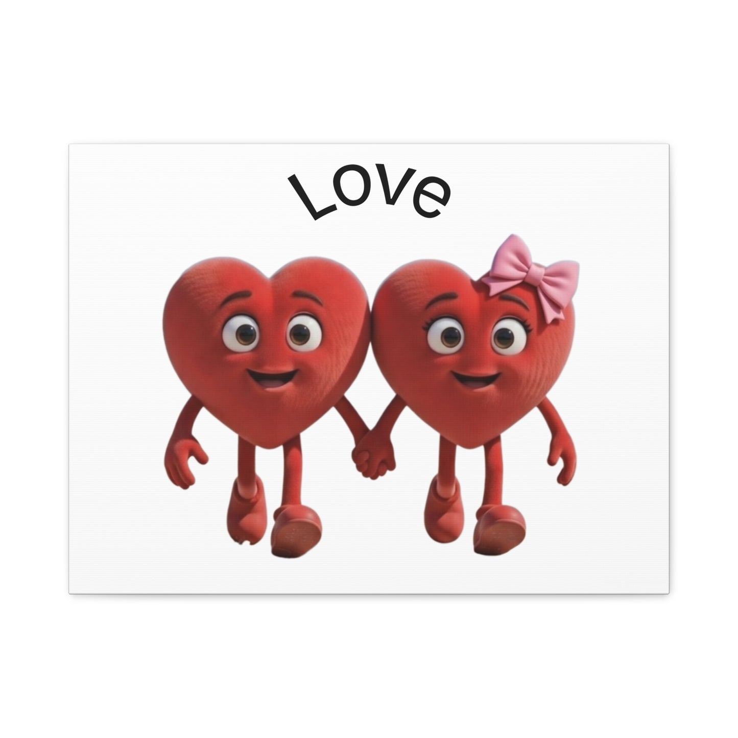 Canvas Wall Art - Cute Holding Hearts "Love" Illustration (Valentine's Day Gift)