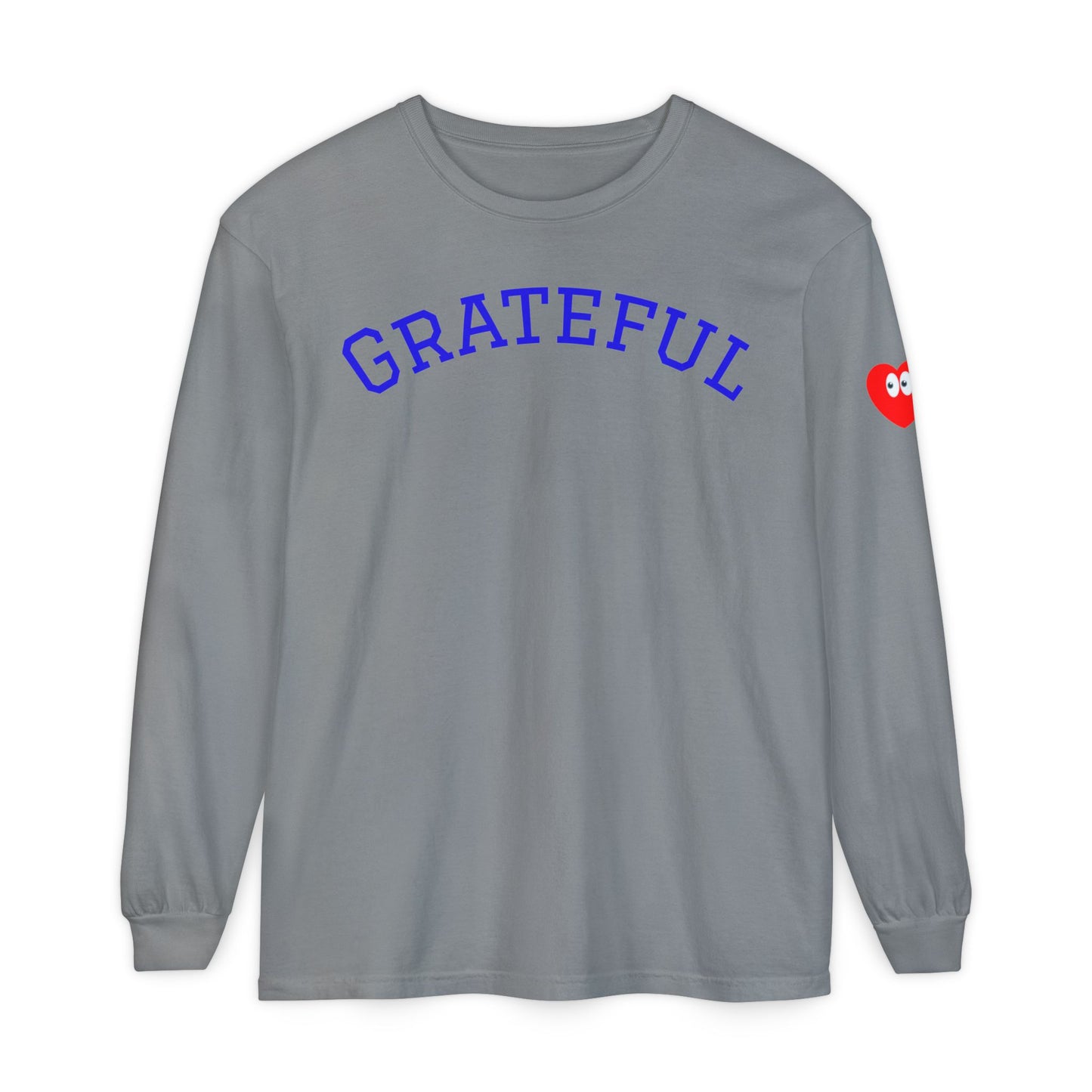 Grateful Long Sleeve T‑Shirt — Cozy Heart Graphic, Casual Gratitude Tee