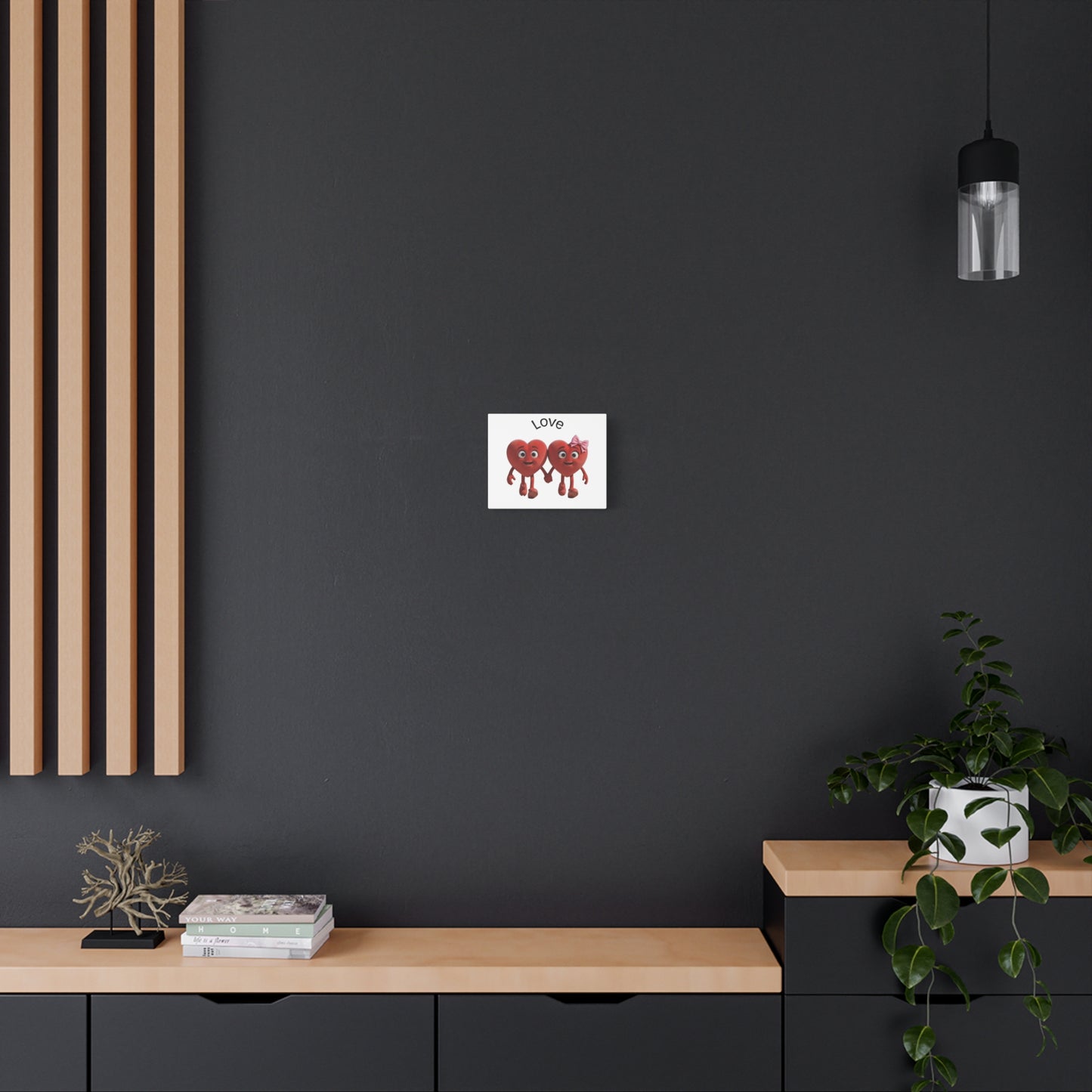 Canvas Wall Art - Cute Holding Hearts "Love" Illustration (Valentine's Day Gift)