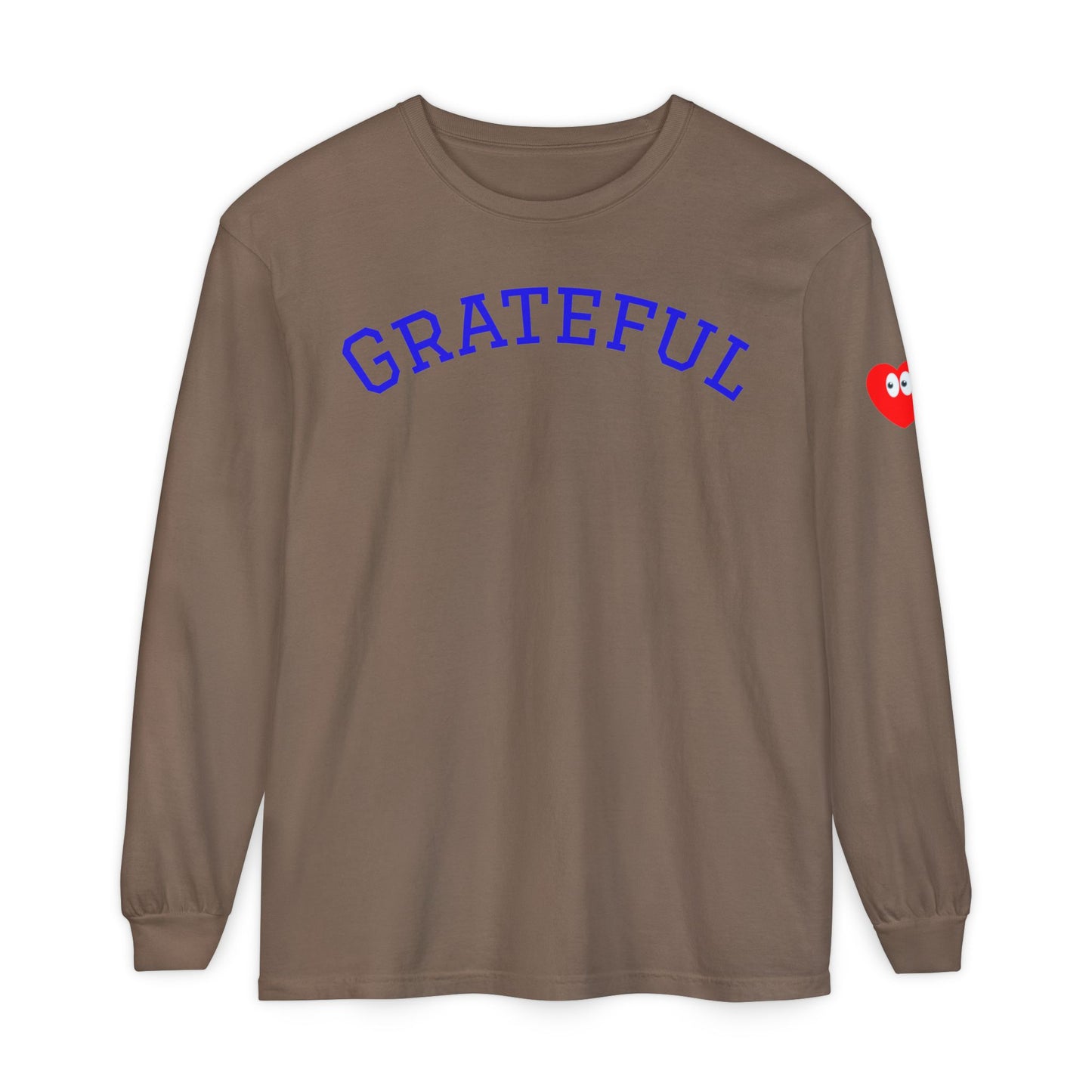 Grateful Long Sleeve T‑Shirt — Cozy Heart Graphic, Casual Gratitude Tee