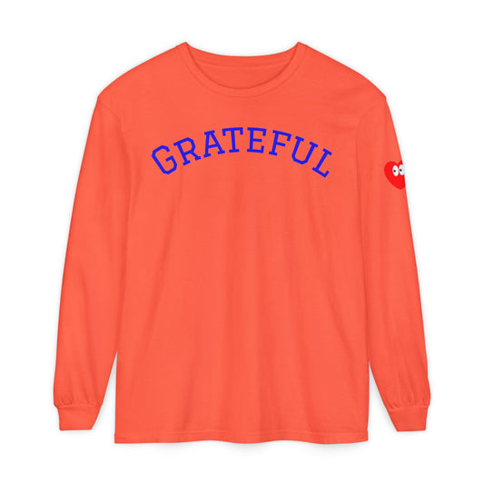 Grateful Long Sleeve T‑Shirt — Cozy Heart Graphic, Casual Gratitude Tee