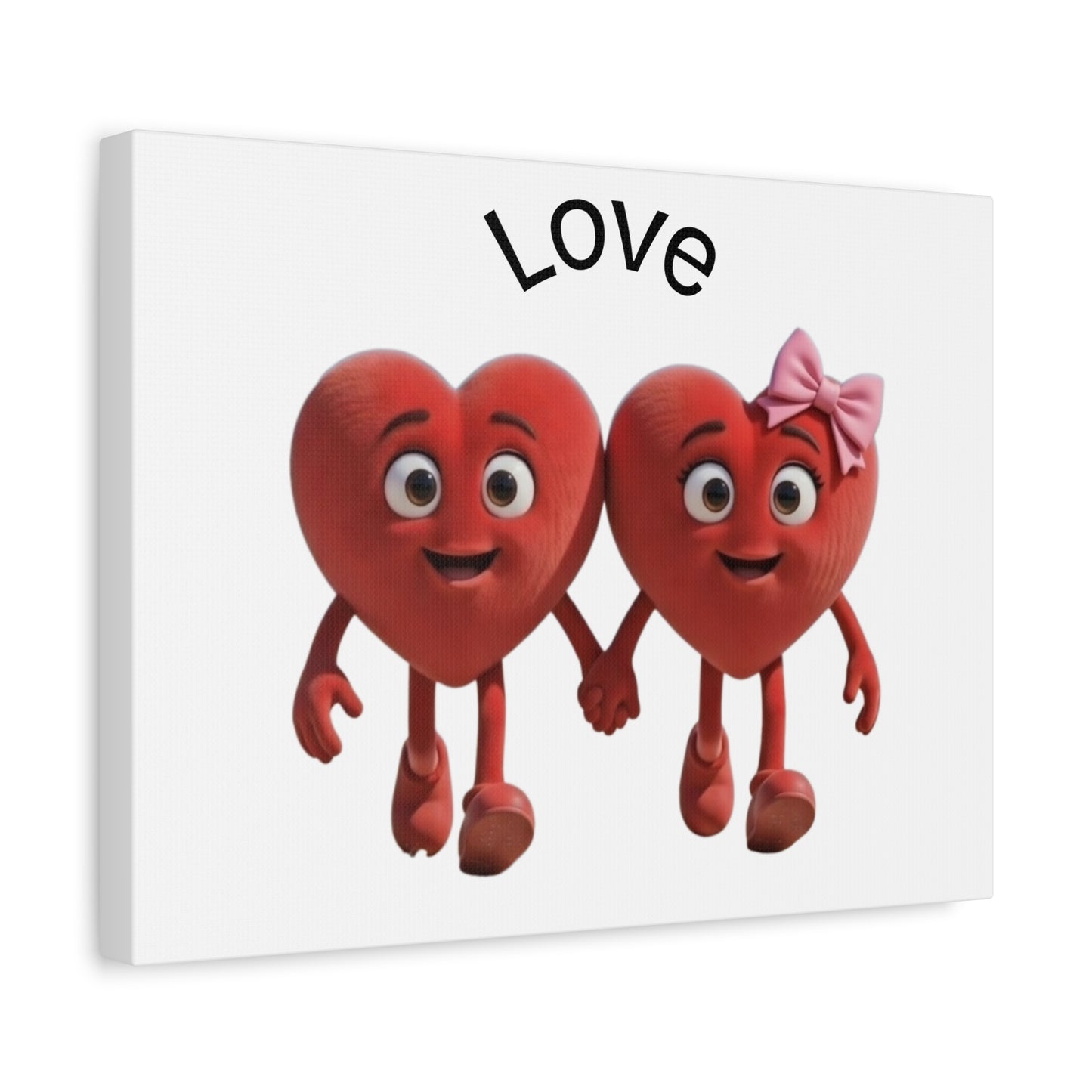 Canvas Wall Art - Cute Holding Hearts "Love" Illustration (Valentine's Day Gift)