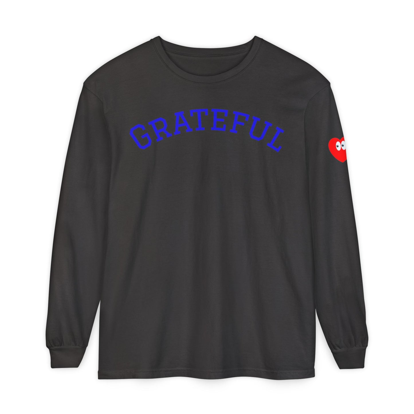 Grateful Long Sleeve T‑Shirt — Cozy Heart Graphic, Casual Gratitude Tee
