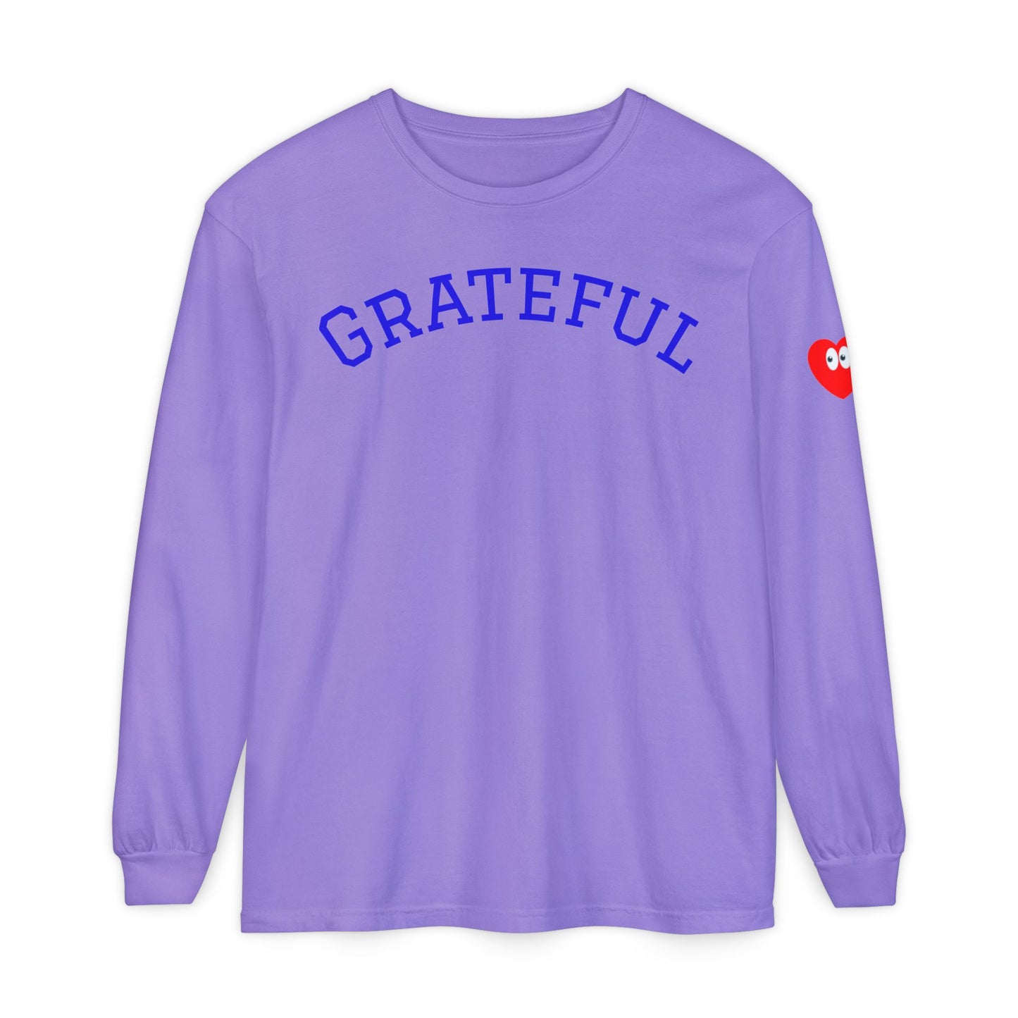 Grateful Long Sleeve T‑Shirt — Cozy Heart Graphic, Casual Gratitude Tee