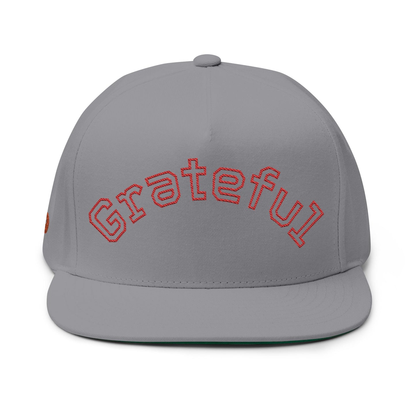 Grateful Embroidered Flat Bill Cap — Retro Script Snapback Hat