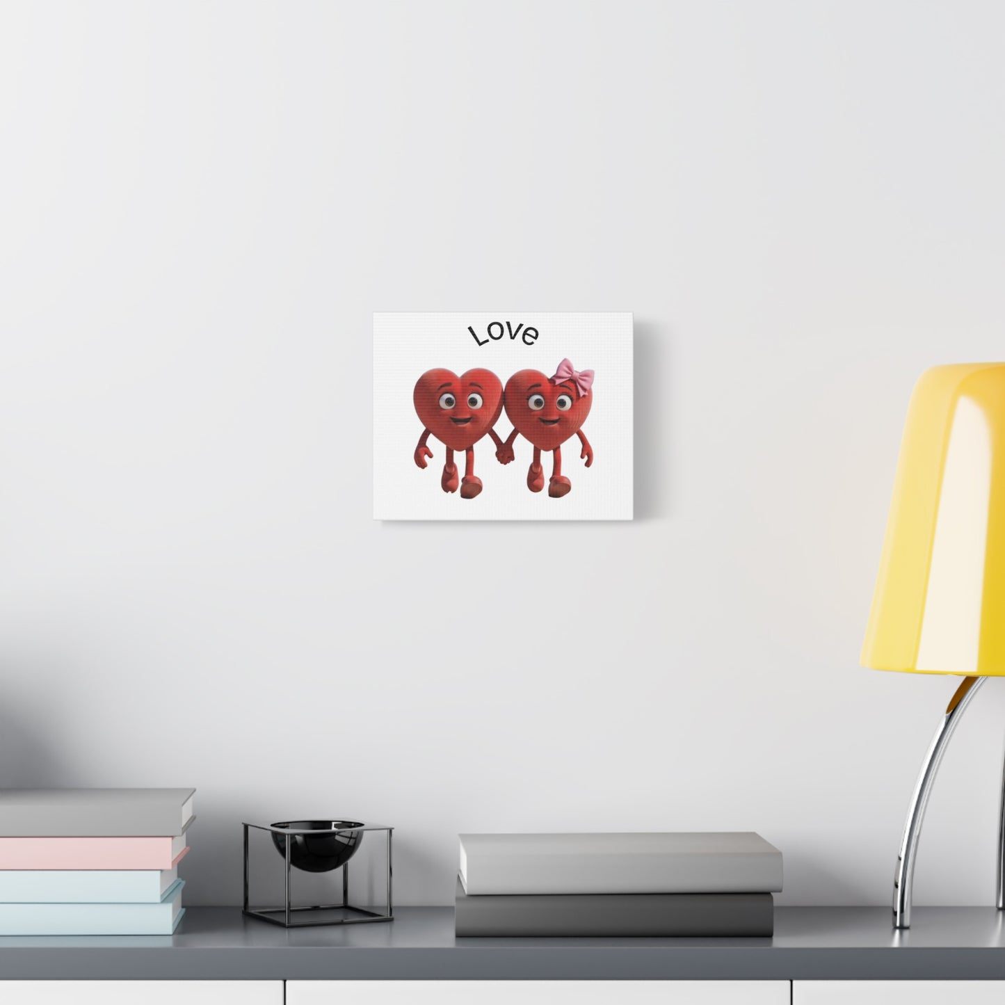 Canvas Wall Art - Cute Holding Hearts "Love" Illustration (Valentine's Day Gift)