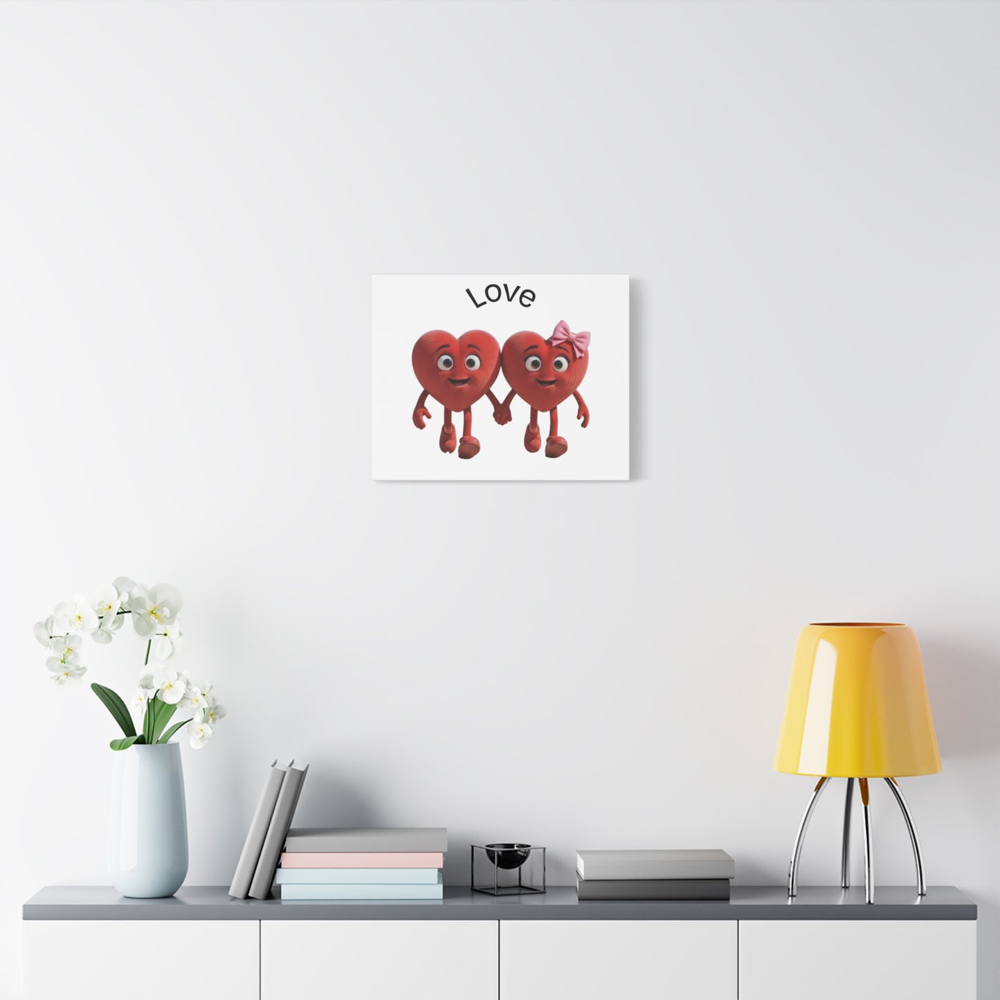 Canvas Wall Art - Cute Holding Hearts "Love" Illustration (Valentine's Day Gift)