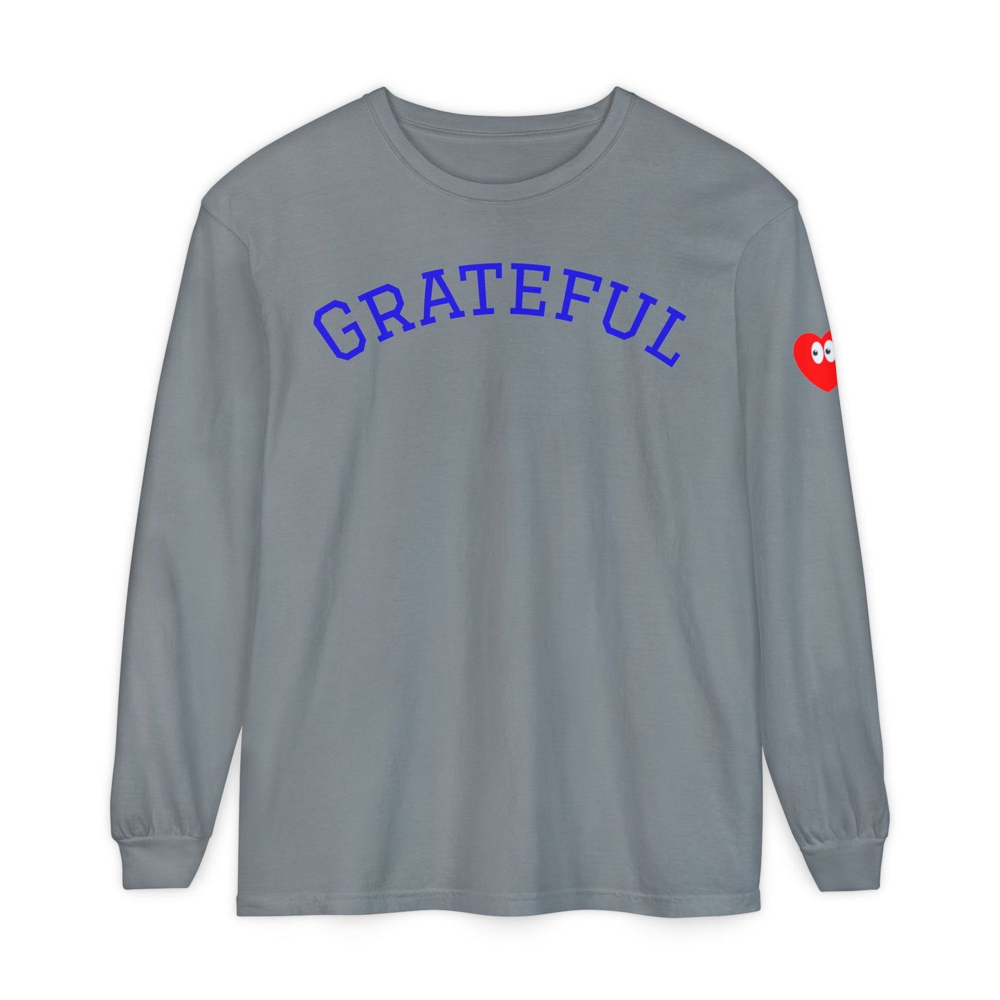 Grateful Long Sleeve T‑Shirt — Cozy Heart Graphic, Casual Gratitude Tee