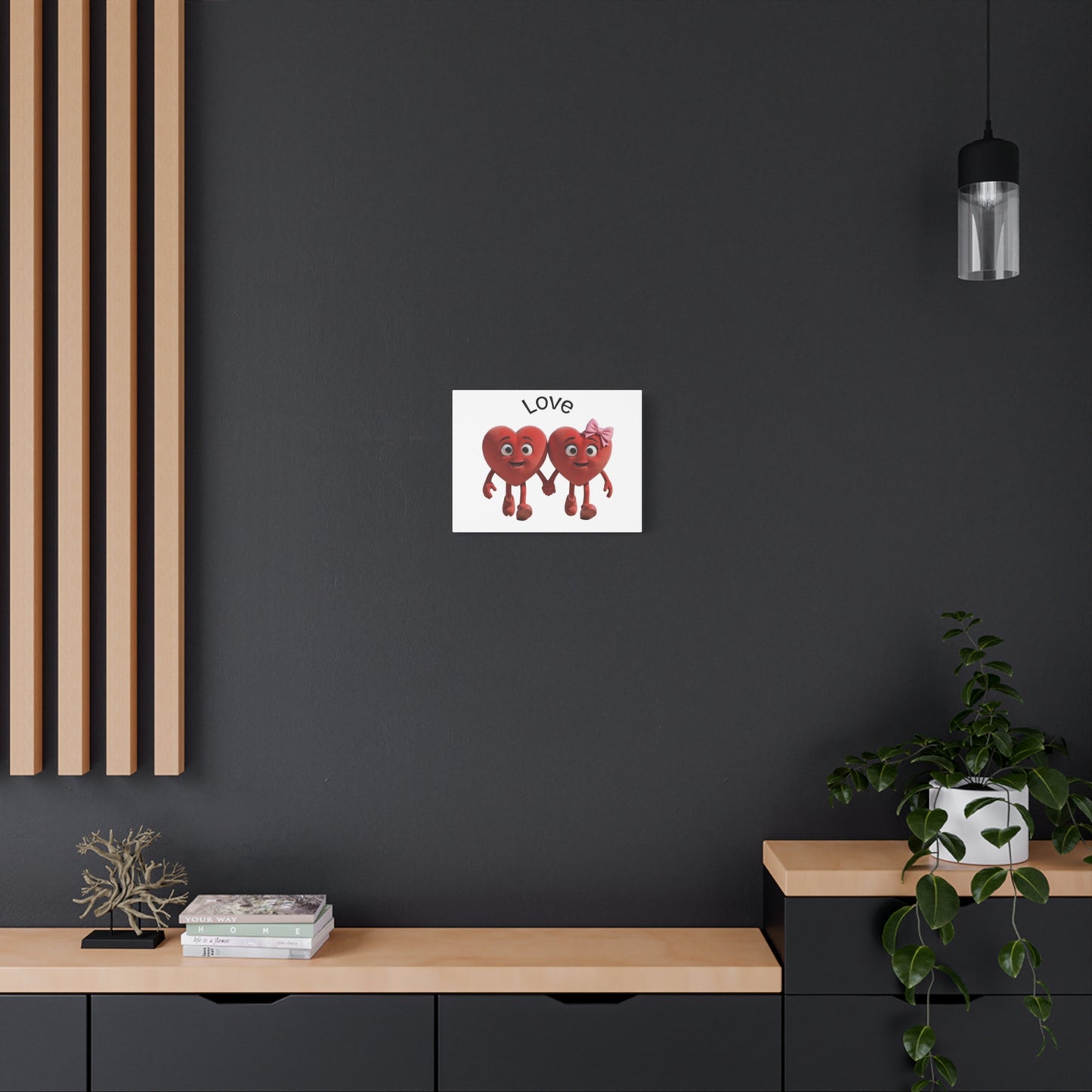 Canvas Wall Art - Cute Holding Hearts "Love" Illustration (Valentine's Day Gift)