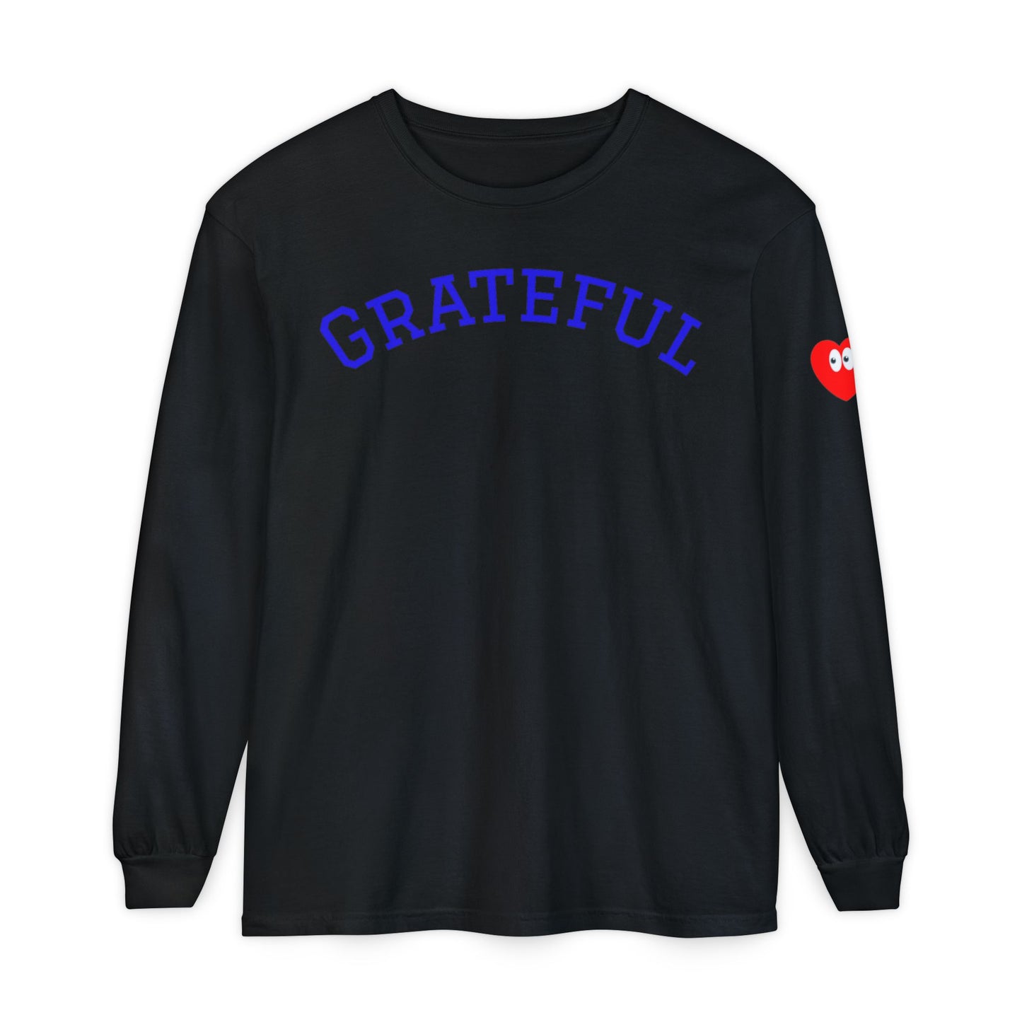 Grateful Long Sleeve T‑Shirt — Cozy Heart Graphic, Casual Gratitude Tee