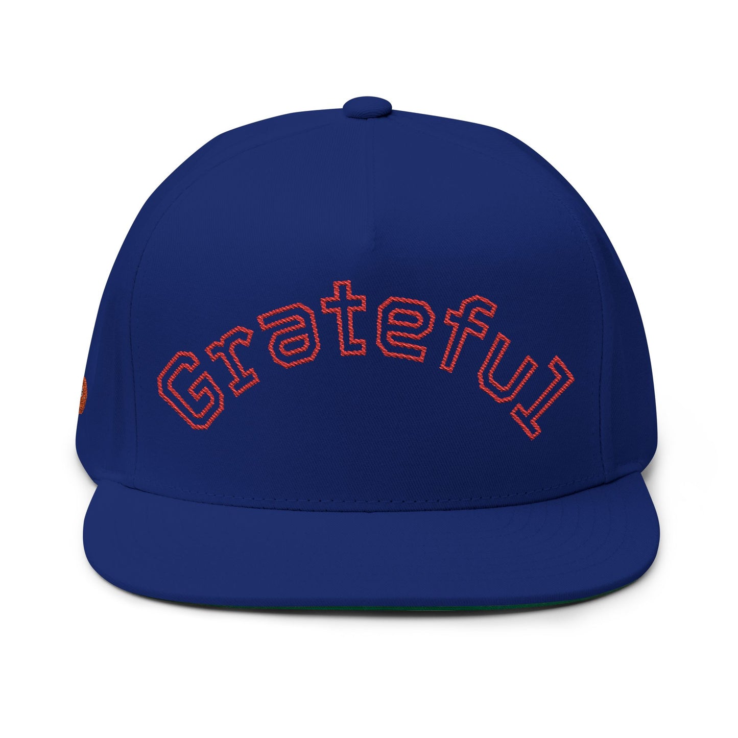 Grateful Embroidered Flat Bill Cap — Retro Script Snapback Hat