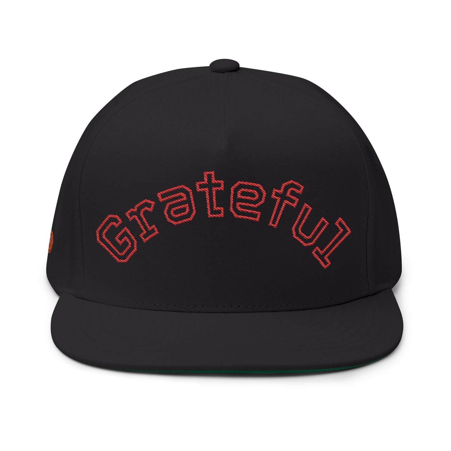 Grateful Embroidered Flat Bill Cap — Retro Script Snapback Hat