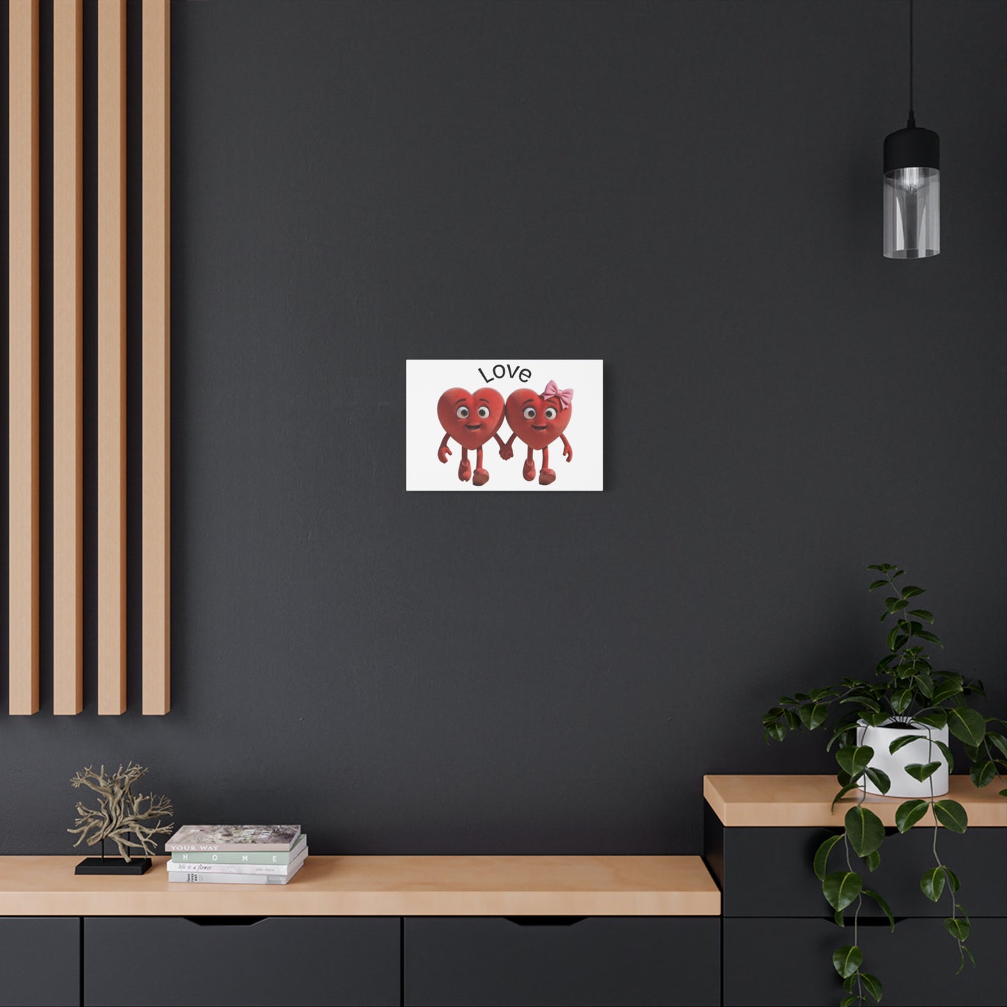 Canvas Wall Art - Cute Holding Hearts "Love" Illustration (Valentine's Day Gift)
