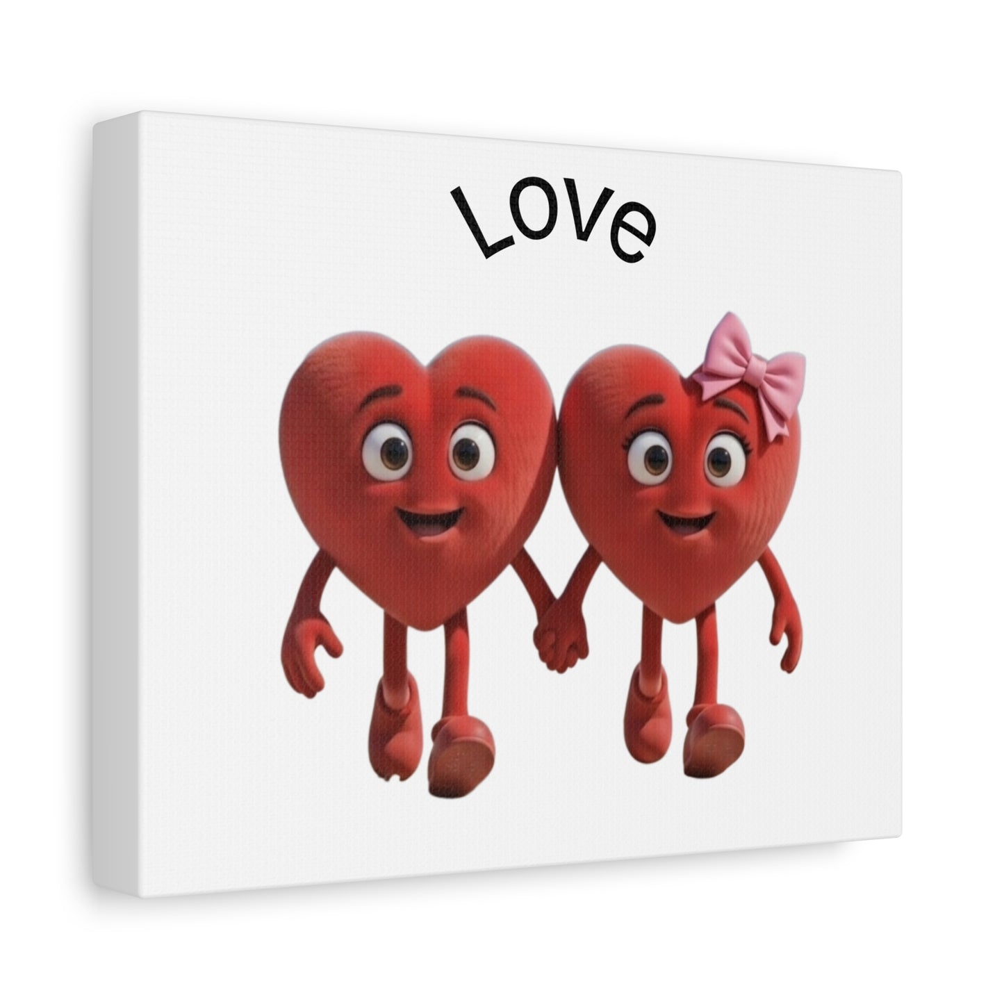 Canvas Wall Art - Cute Holding Hearts "Love" Illustration (Valentine's Day Gift)