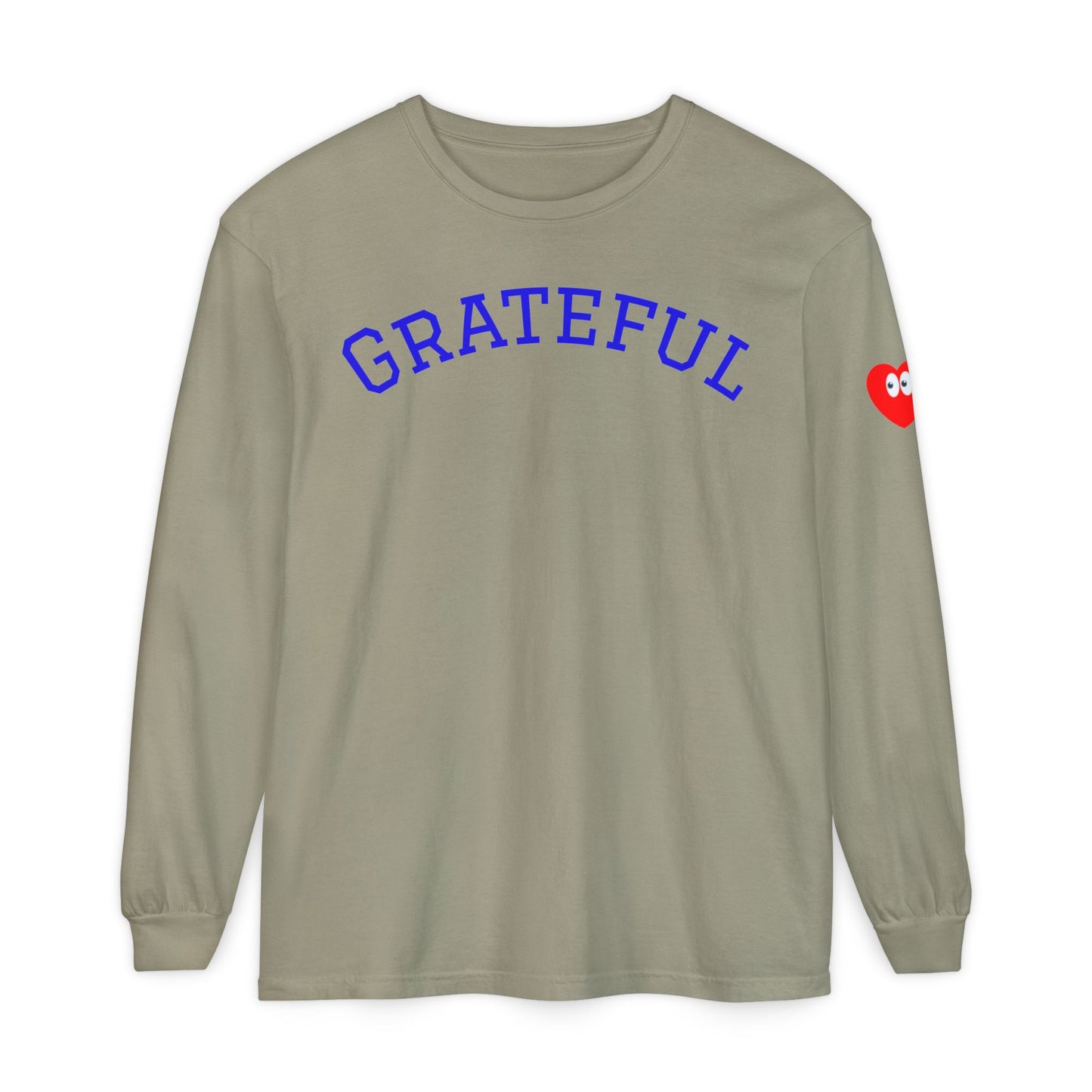 Grateful Long Sleeve T‑Shirt — Cozy Heart Graphic, Casual Gratitude Tee