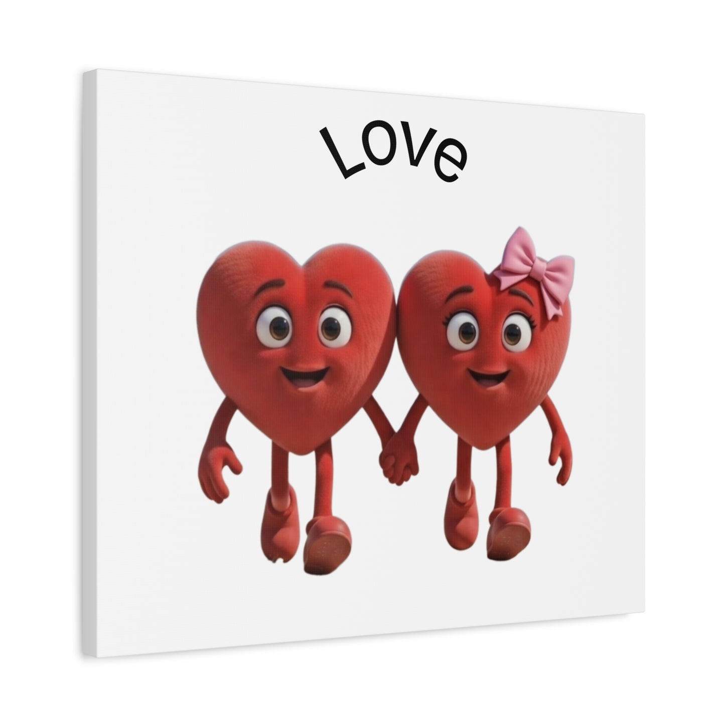 Canvas Wall Art - Cute Holding Hearts "Love" Illustration (Valentine's Day Gift)