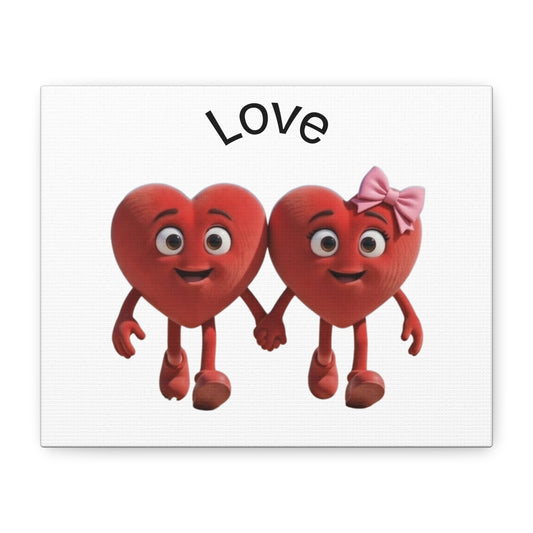 Canvas Wall Art - Cute Holding Hearts "Love" Illustration (Valentine's Day Gift)