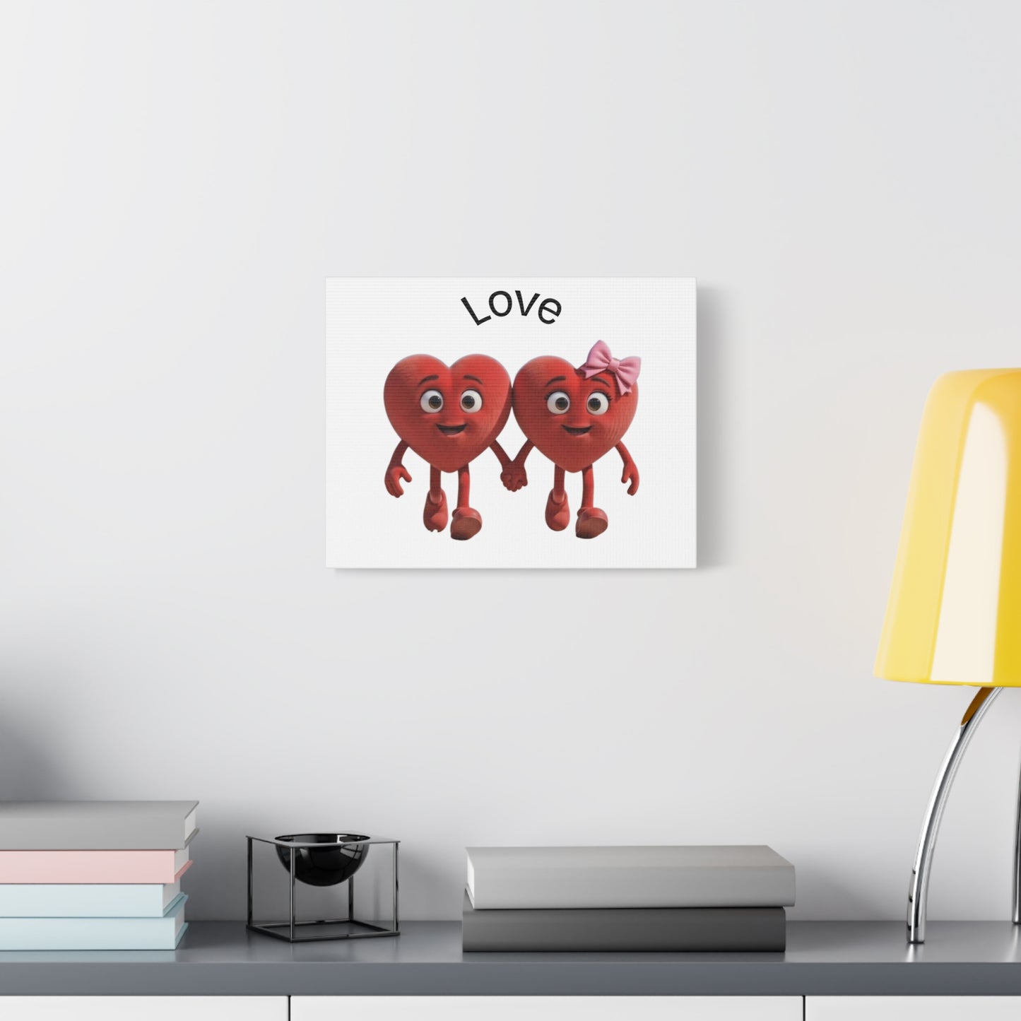 Canvas Wall Art - Cute Holding Hearts "Love" Illustration (Valentine's Day Gift)