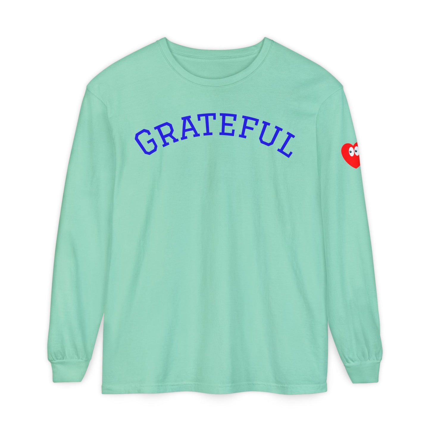 Grateful Long Sleeve T‑Shirt — Cozy Heart Graphic, Casual Gratitude Tee