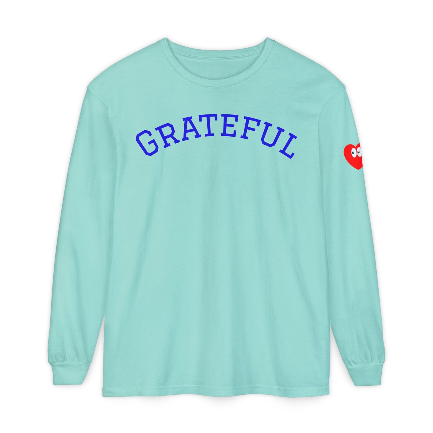 Grateful Long Sleeve T‑Shirt — Cozy Heart Graphic, Casual Gratitude Tee