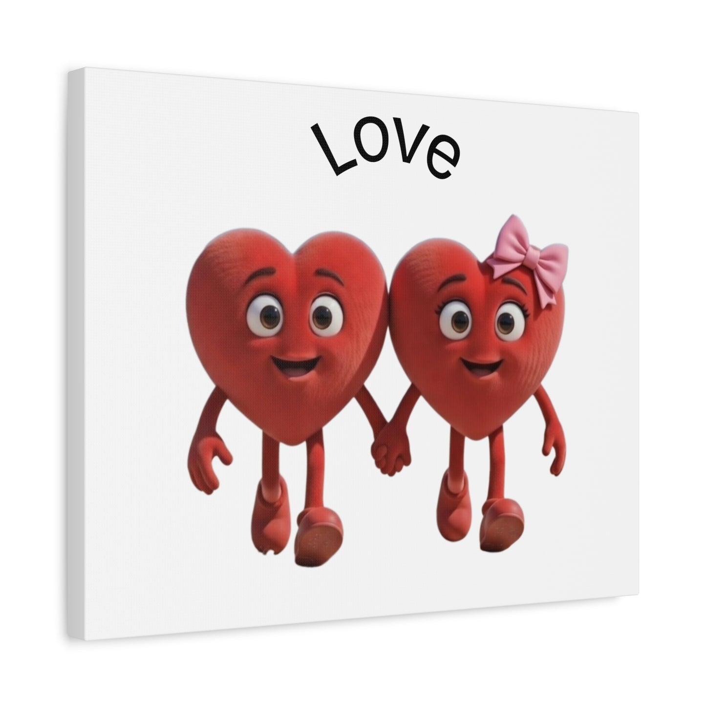 Canvas Wall Art - Cute Holding Hearts "Love" Illustration (Valentine's Day Gift)