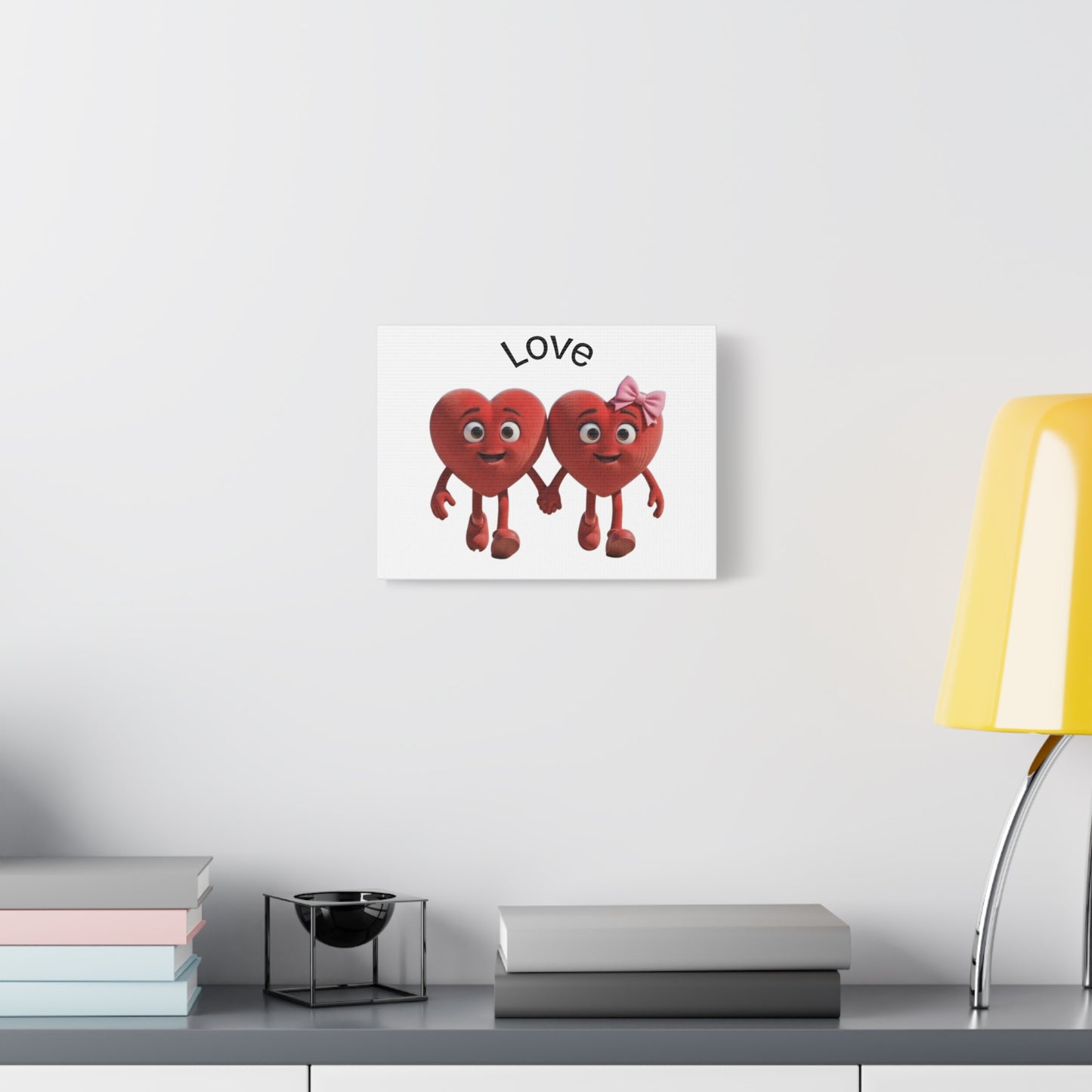 Canvas Wall Art - Cute Holding Hearts "Love" Illustration (Valentine's Day Gift)