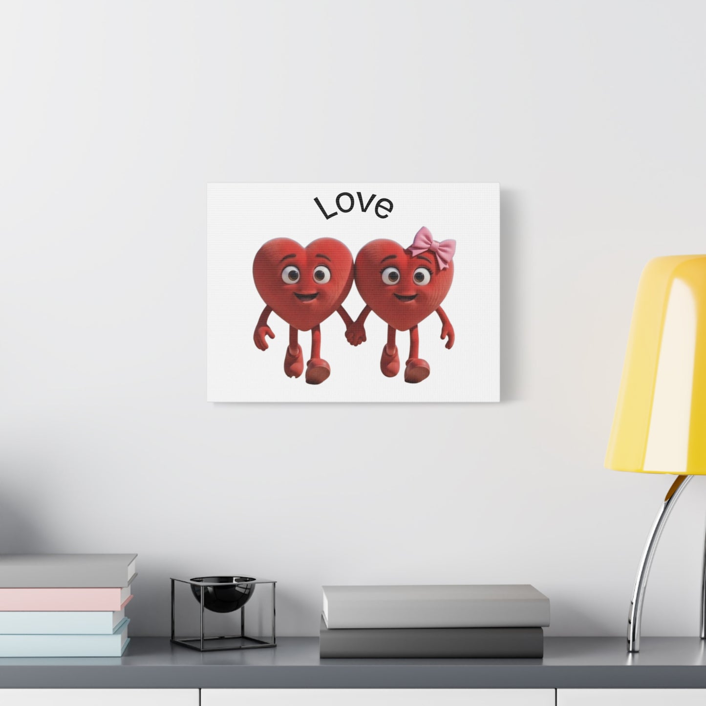 Canvas Wall Art - Cute Holding Hearts "Love" Illustration (Valentine's Day Gift)