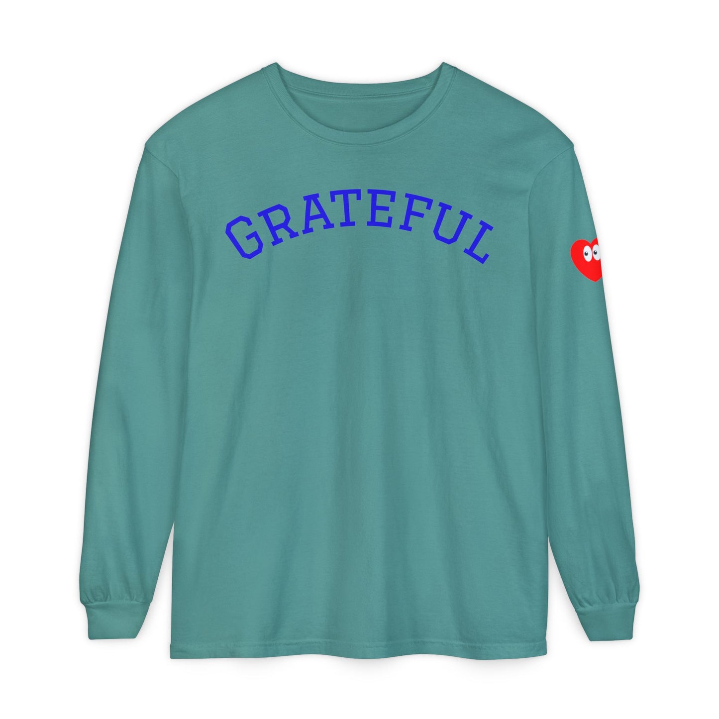 Grateful Long Sleeve T‑Shirt — Cozy Heart Graphic, Casual Gratitude Tee