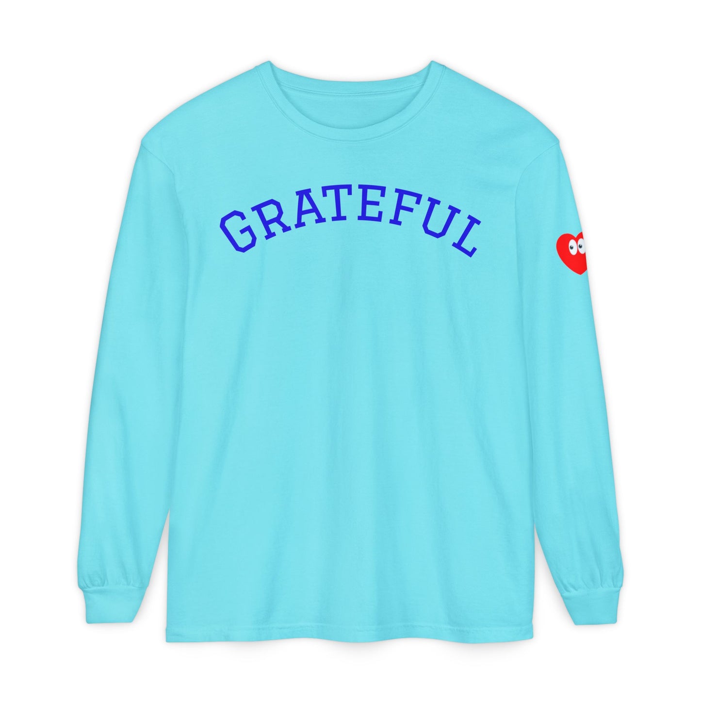 Grateful Long Sleeve T‑Shirt — Cozy Heart Graphic, Casual Gratitude Tee