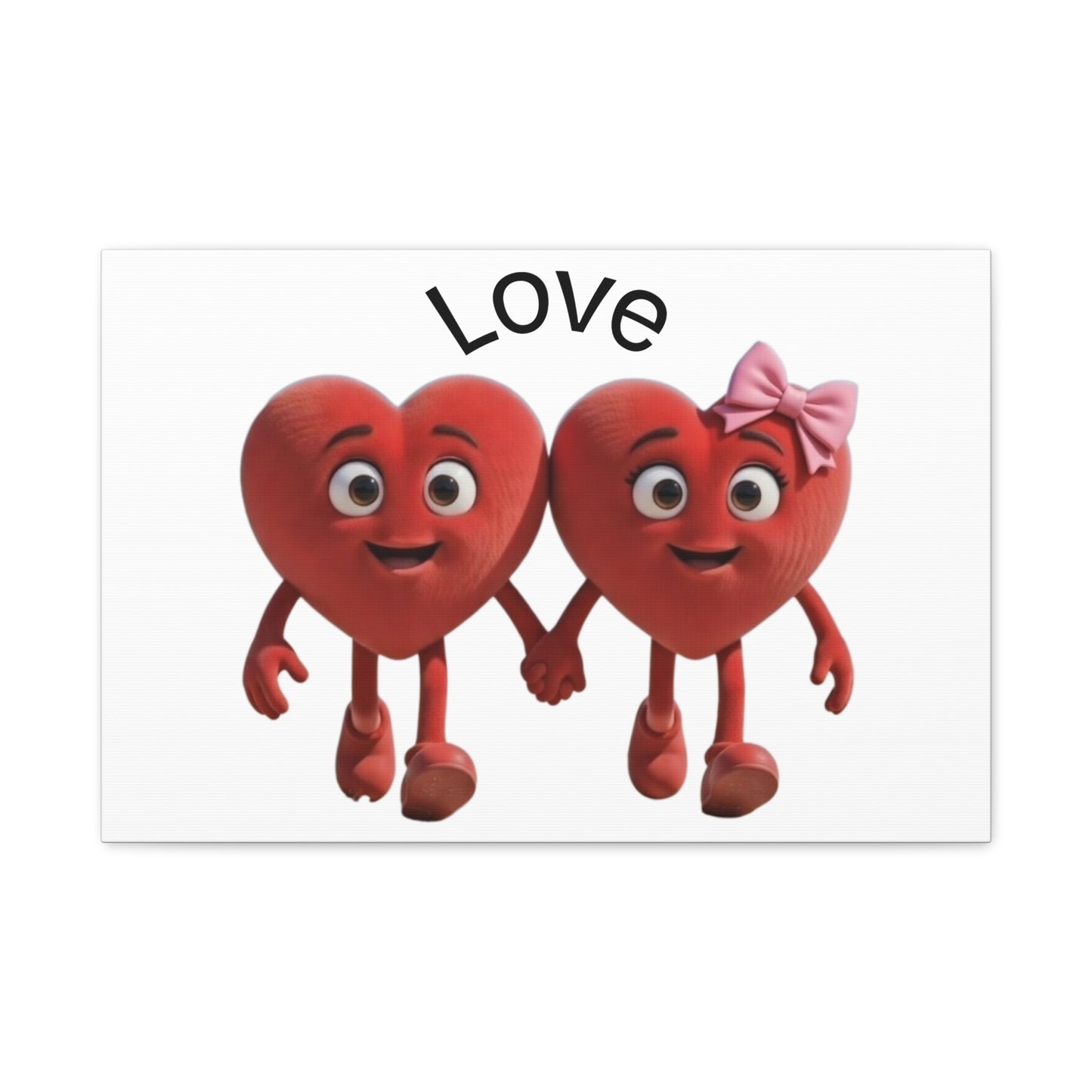 Canvas Wall Art - Cute Holding Hearts "Love" Illustration (Valentine's Day Gift)