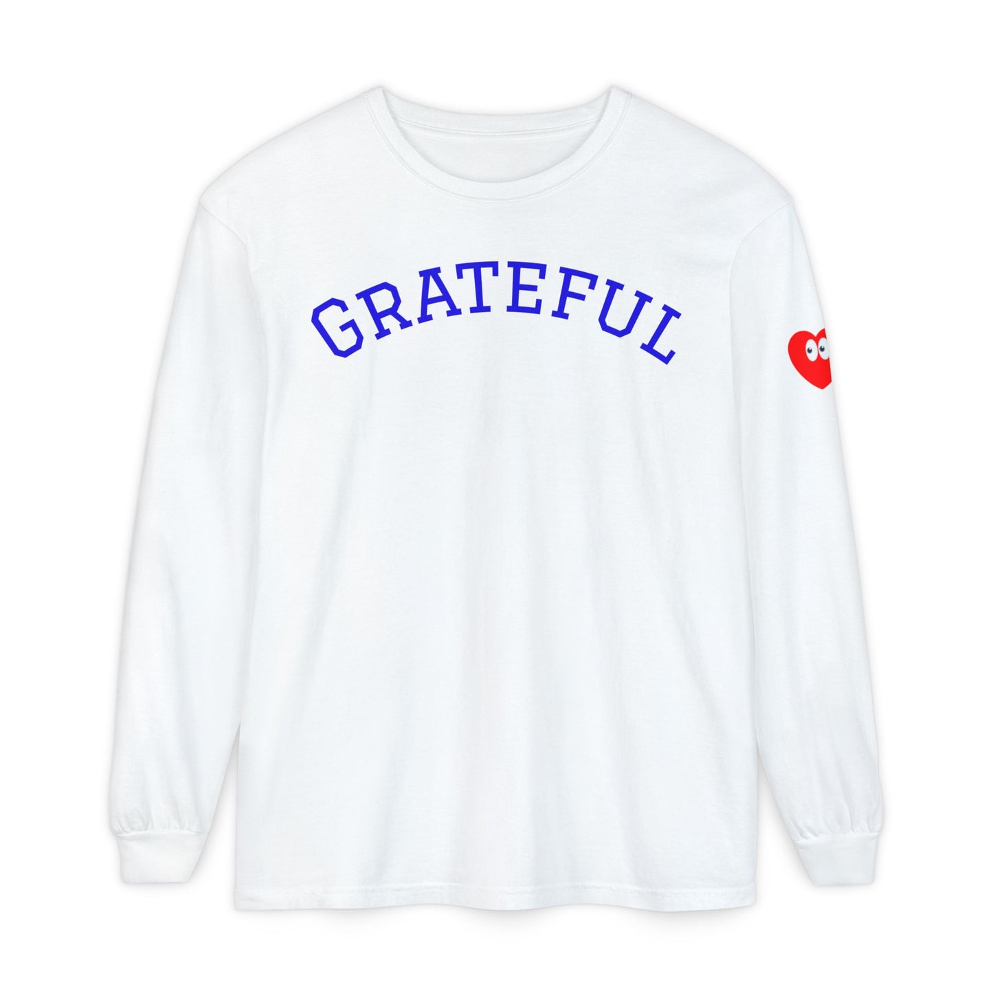 Grateful Long Sleeve T‑Shirt — Cozy Heart Graphic, Casual Gratitude Tee