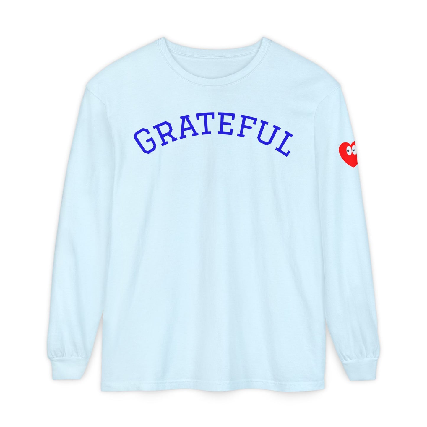 Grateful Long Sleeve T‑Shirt — Cozy Heart Graphic, Casual Gratitude Tee