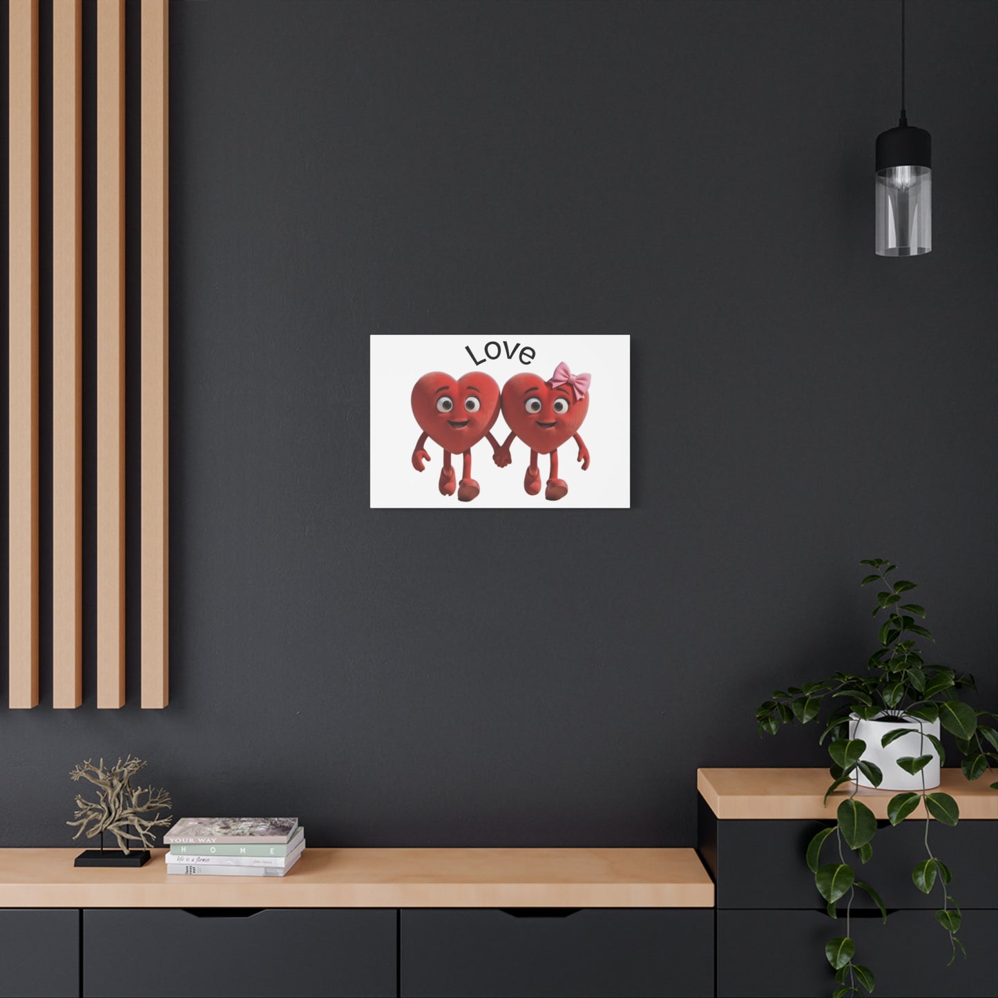 Canvas Wall Art - Cute Holding Hearts "Love" Illustration (Valentine's Day Gift)