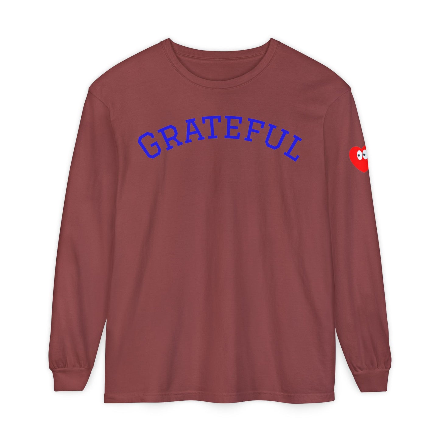 Grateful Long Sleeve T‑Shirt — Cozy Heart Graphic, Casual Gratitude Tee