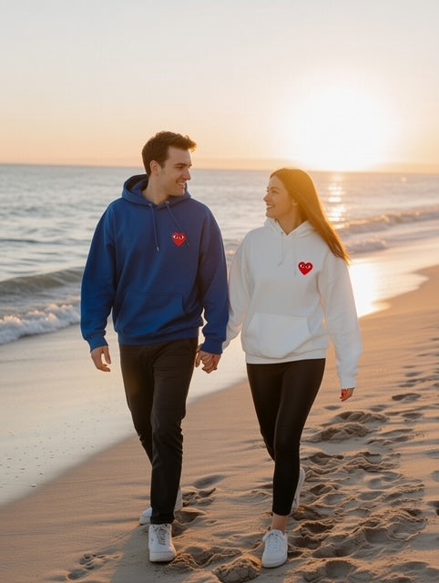 crazy hearts embroidered hoodie front back, embroidered heart hoodie streetwear, streetwear hoodie spread the love
