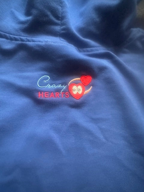 embroidered heart hoodie streetwear, crazy hearts embroidered hoodie front back, streetwear hoodie spread the love
