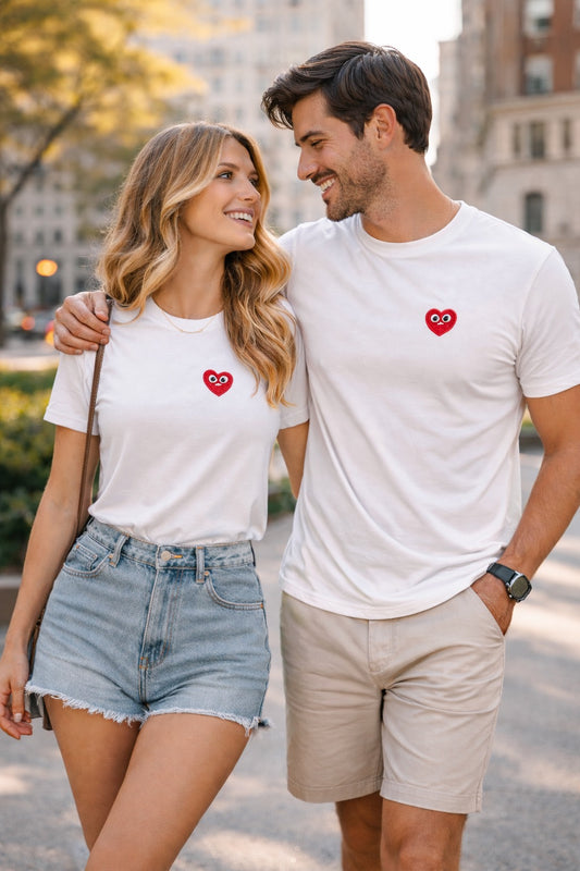 Embroidered Heart Eyes T-Shirt – Premium Cotton Tee